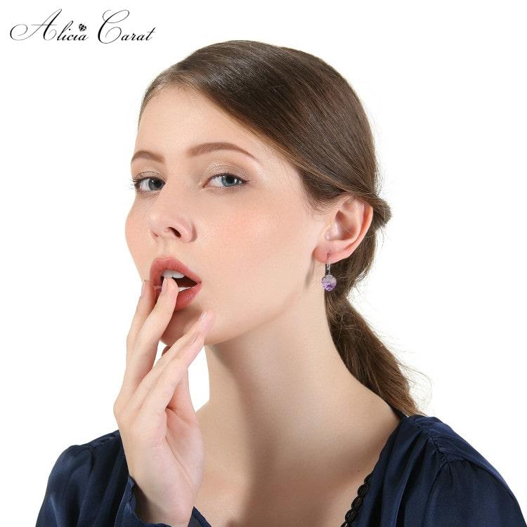 Alicia Carat Boucles d&#39;Oreilles Cœur d’Améthyste Argent