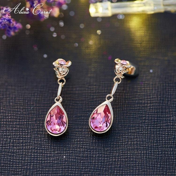 Alicia Carat Boucles d&#39;Oreilles Gouttes Eau Rose Éternelle