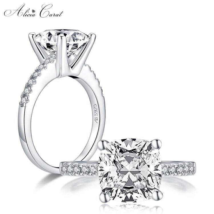 Bague Fiançailles Femme En Plaqué Or Blanc - Zircon Carré Unique - Boîte Cadeau Incluse