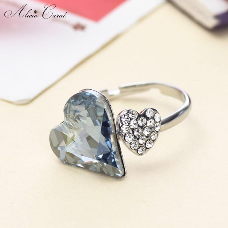 Bague de Fiançailles Femme Cœur Bleu Cristal de Swarovski