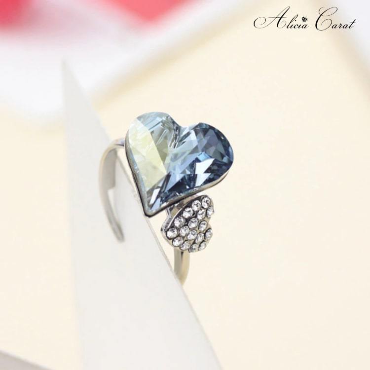 Bague de Fiançailles Femme Cœur Bleu Cristaux de Swarovski