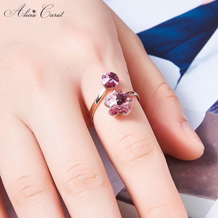 Bague de Fiançailles Femme Coquelicot Cristal Swarovski