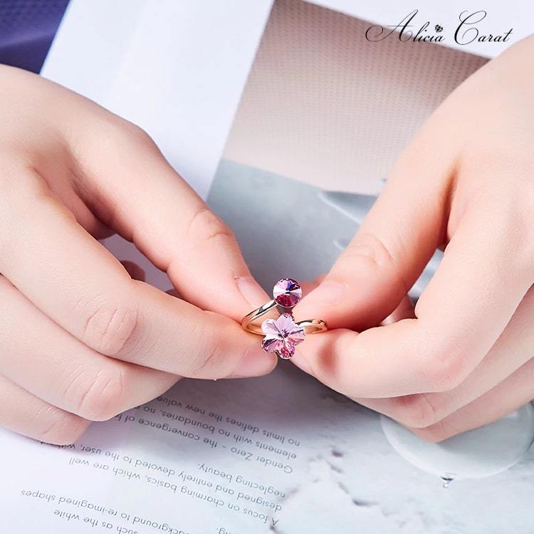 Bague de Fiançailles Femme Coquelicot Or Rose Swarovski