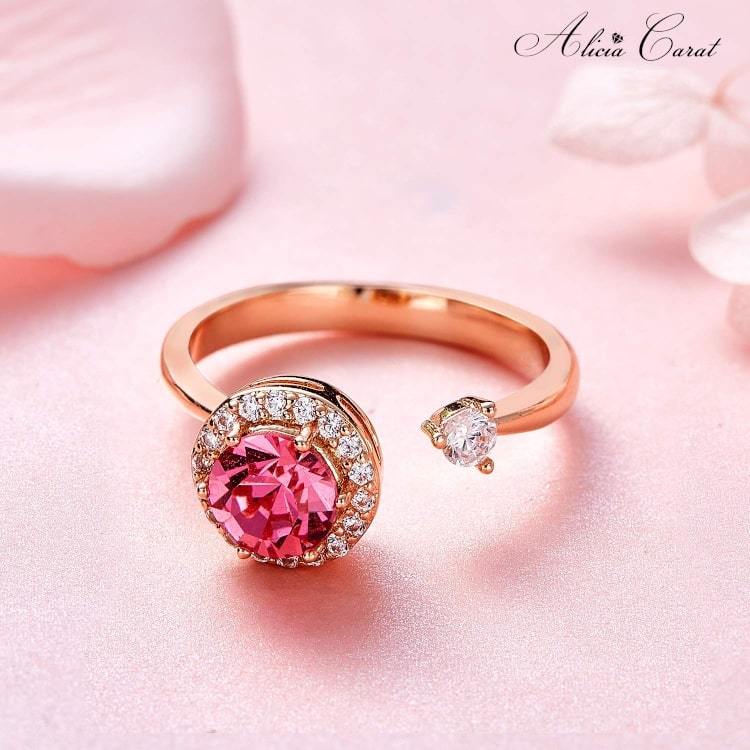 Bague de Fiançailles Femme Gravite Or Rose Cristal Swarovski