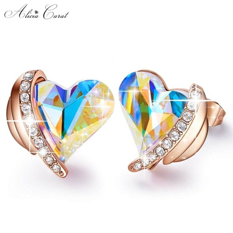 Boucles d&#39;Oreilles Ailes Ange Or Rose Cristal Aurore Boréale