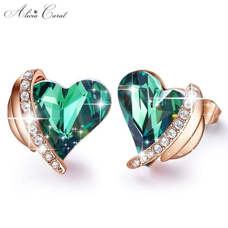 Boucles d&#39;Oreilles Ailes Ange Or Rose Cristal Vert