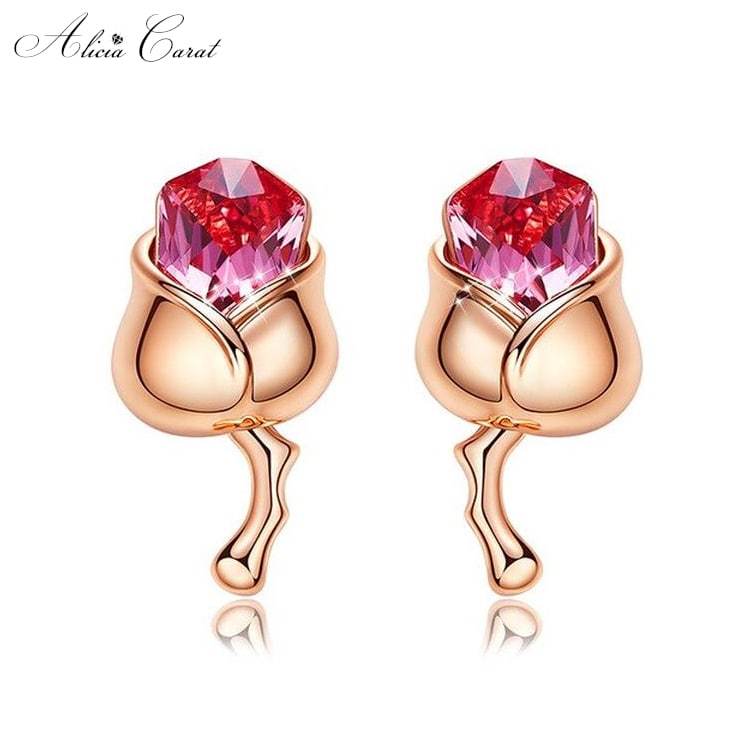 Boucles d'Oreilles Cristal de Swarovski Rose Éternelle Or