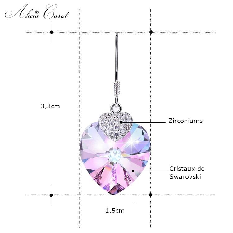 Boucles d&#39;Oreilles Cœur d’Améthyste Cristal de Swarovski Argent