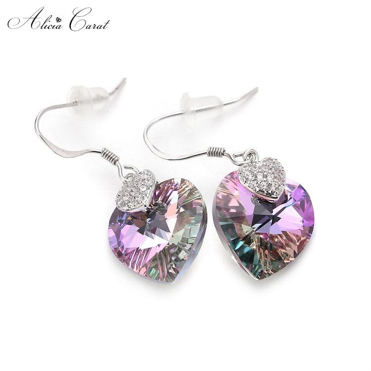 Boucles d&#39;Oreilles Cœur d’Améthyste Cristaux de Swarovski
