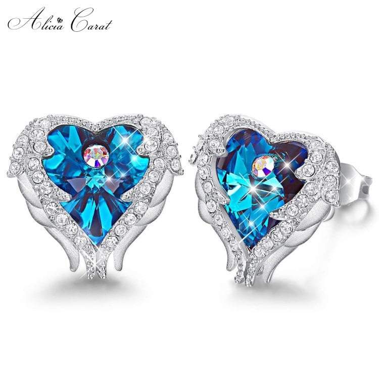 Boucles d'Oreilles Cœur d'Ange Cristal Bleu