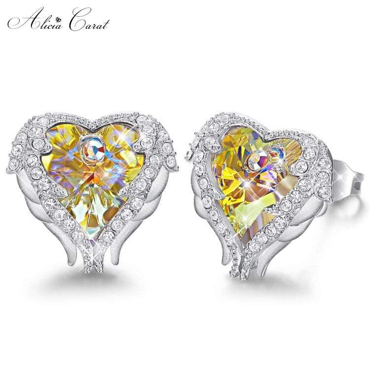 Boucles d&#39;Oreilles Cœur d&#39;Ange Cristal Jaune