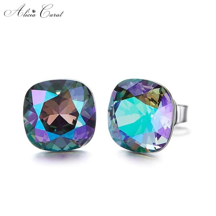 Boucles d'Oreilles Cristal de Swarovski Carré Solitaire