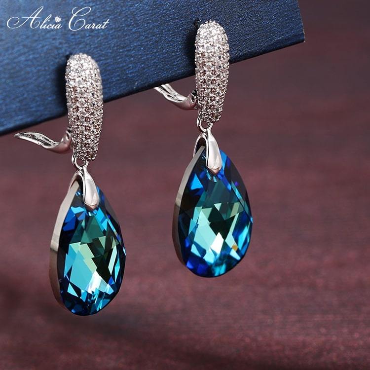 Boucles d&#39;Oreilles Goutte d&#39;Eau Bleu Alicia Carat