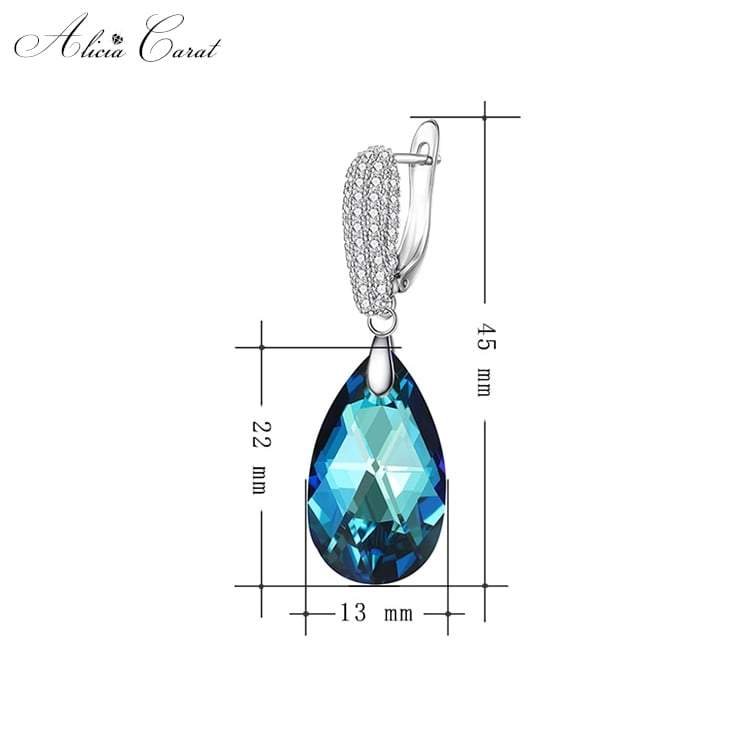 Boucles d&#39;Oreilles Goutte d&#39;Eau Bleu Cristal