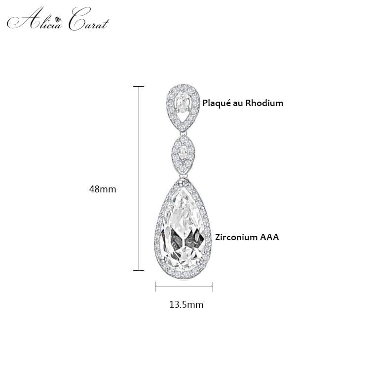 Boucles d&#39;Oreilles Goutte d&#39;Eau Mariage Dimensions