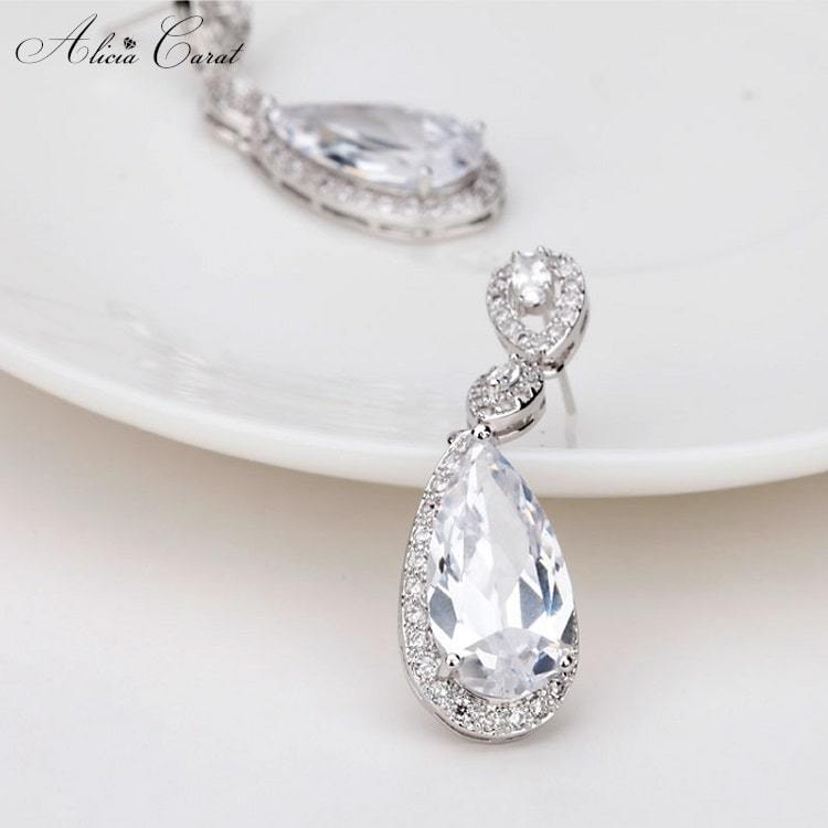 Boucles d&#39;Oreilles Goutte d&#39;Eau Mariage Zirconium