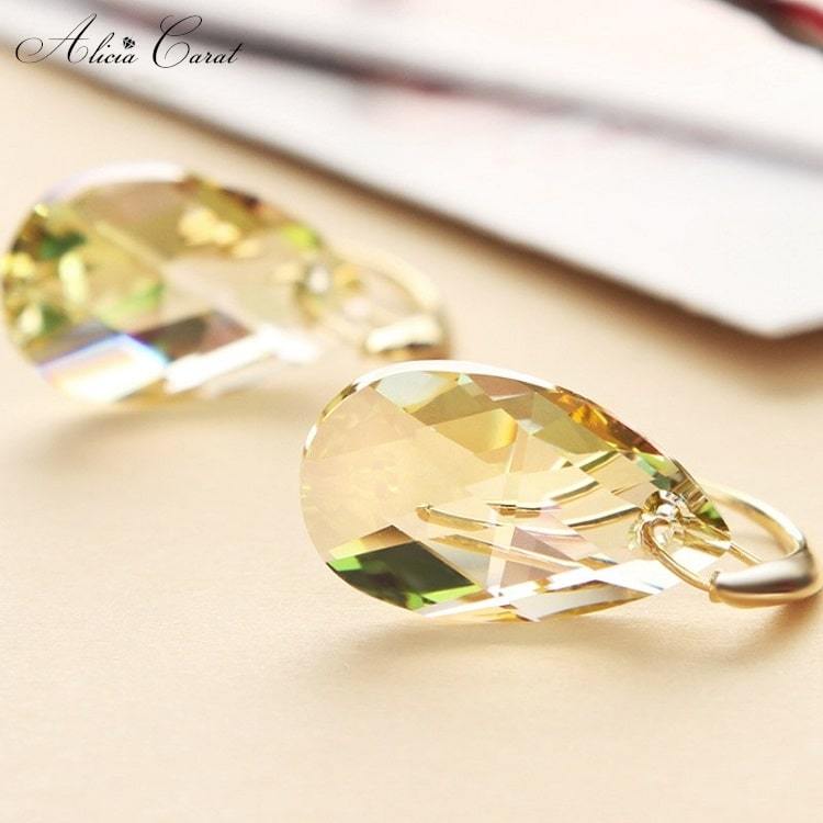 Boucles d&#39;Oreilles Goutte d&#39;Eau Or Cristal
