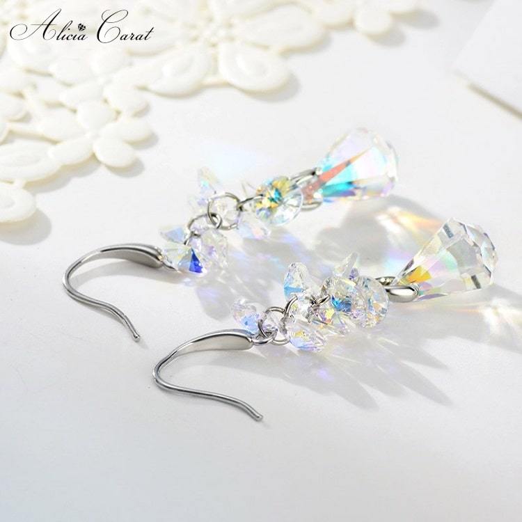 Boucles d&#39;Oreilles Goutte d&#39;Eau Transparente Cristal