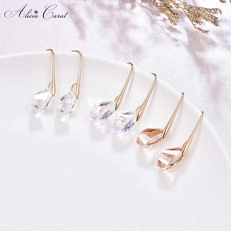 Boucles d&#39;Oreilles Goutte d&#39;Eau en Or 3 Couleurs