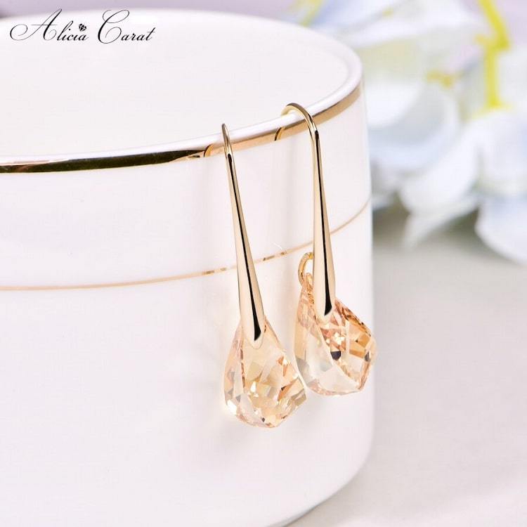 Boucles d&#39;Oreilles Goutte d&#39;Eau en Or Cristal