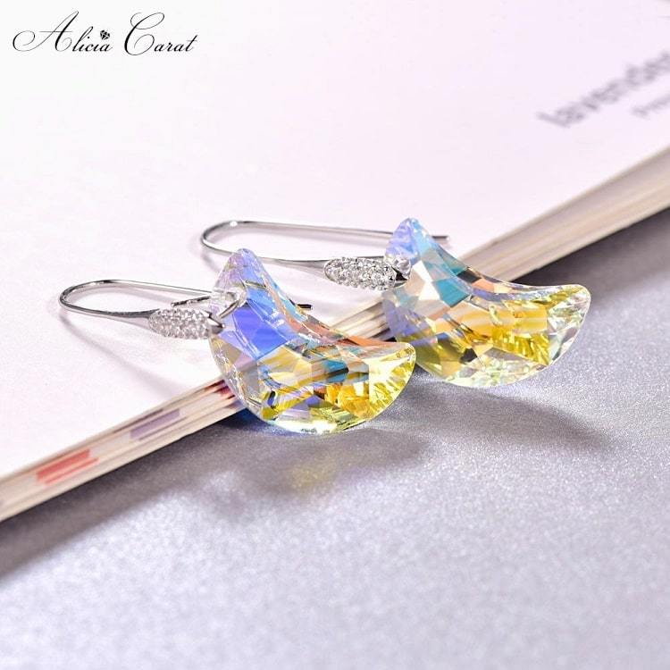 Boucles d&#39;Oreilles Gouttes d&#39;Eau Argent Cristal Swarovski