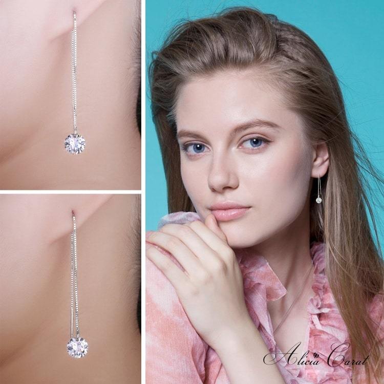 Boucles d&#39;Oreilles Gouttes d&#39;Eau Argent Zirconium Haute Qualité