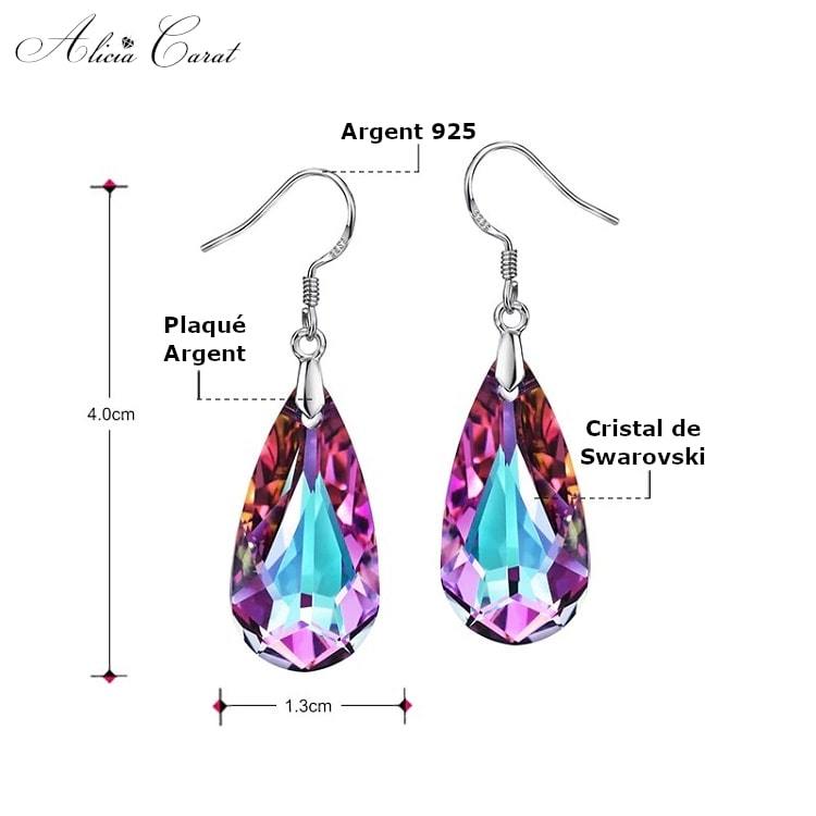 Boucles d&#39;Oreilles Pendante Goutte d&#39;Eau Argent