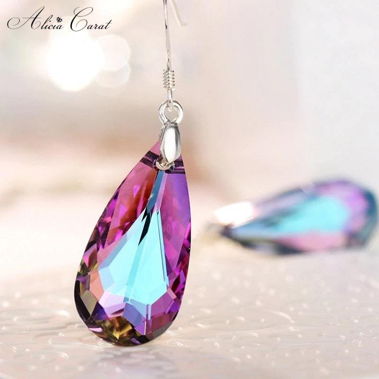 Boucles d&#39;Oreilles Pendante Goutte d&#39;Eau Cristal