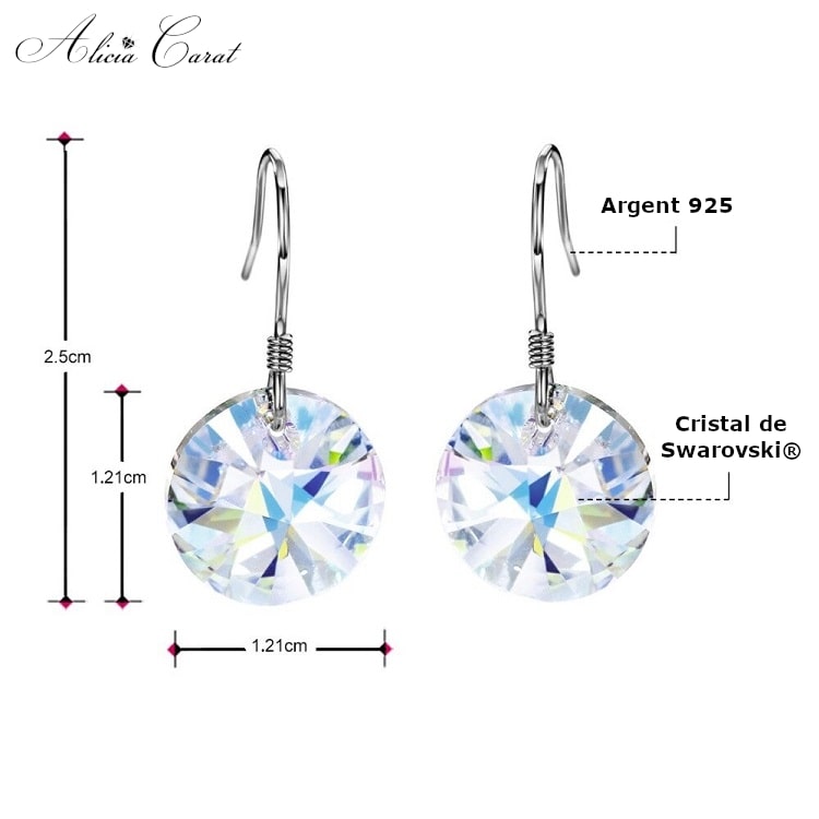 Boucles d&#39;Oreilles en Argent Aurore Boréale Dimensions