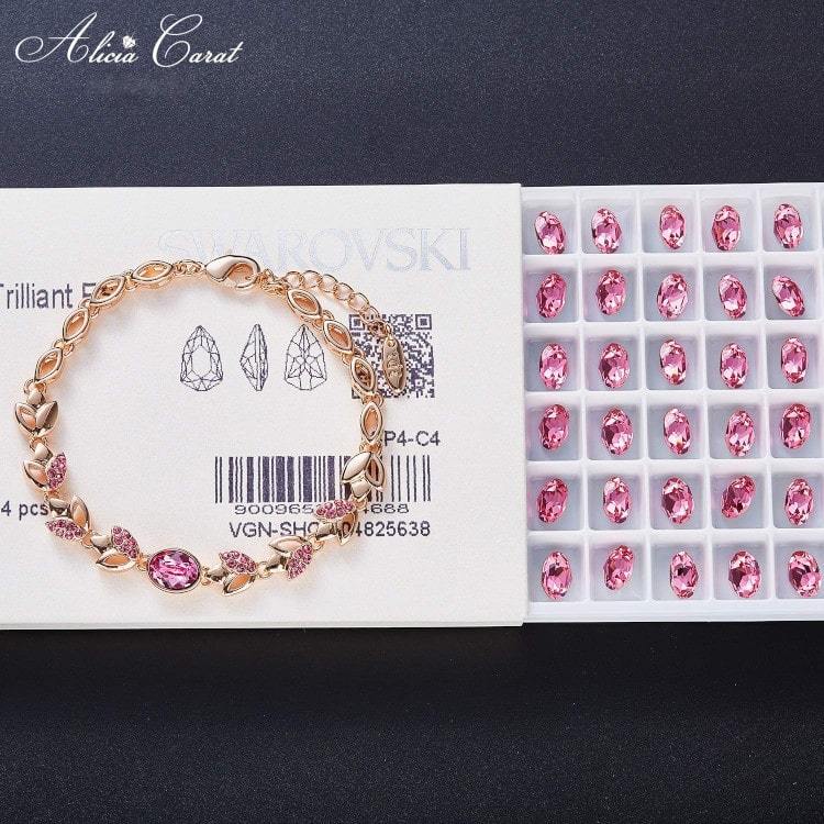 Bracelet Or Femme Rose Éternelle Véritables Cristaux Swarovski