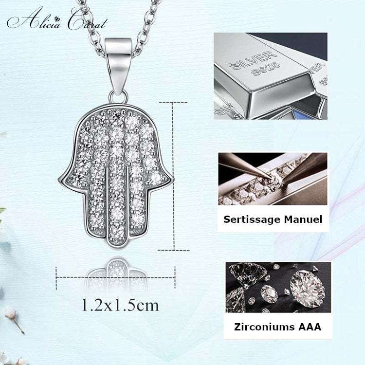 Chaîne avec Pendentif Main de Fatma Zirconiums