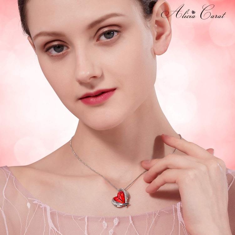 Collier Ailes d&#39;Ange Argent Cristal de Swarovski Rouge