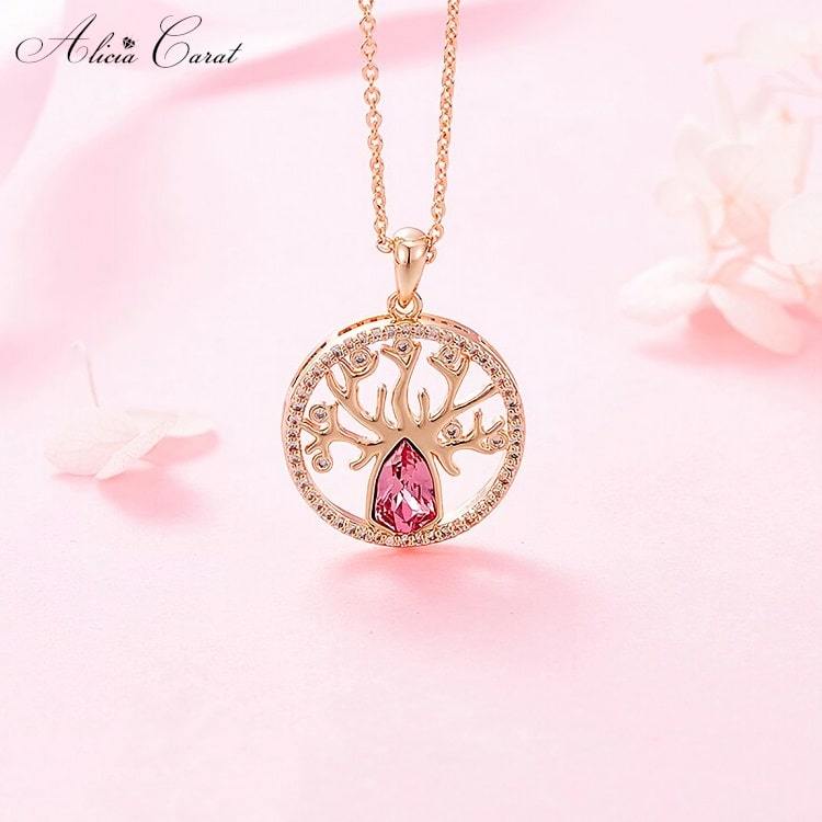 Collier Arbre de Vie Or et Strass Plaque Or Rose
