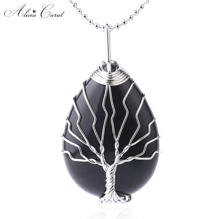 Collier Arbre de Vie Pierre Opale Onyx