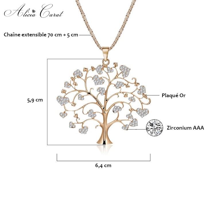 Collier Arbre de Vie plaqué Or Dimensions