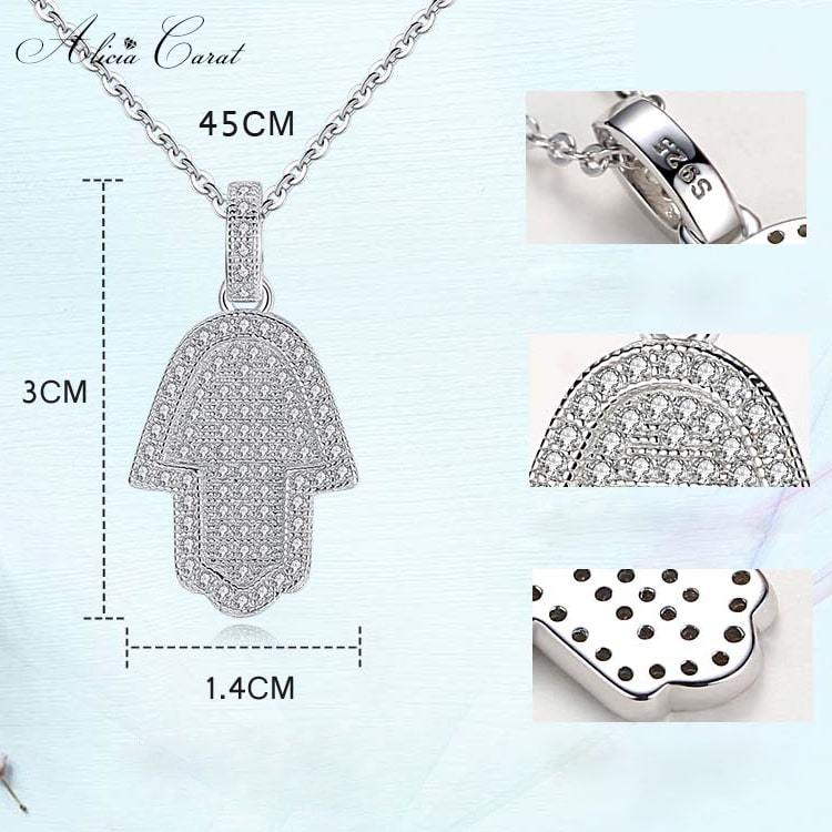 Collier Main de Fatma Argent Diamant Dimensions