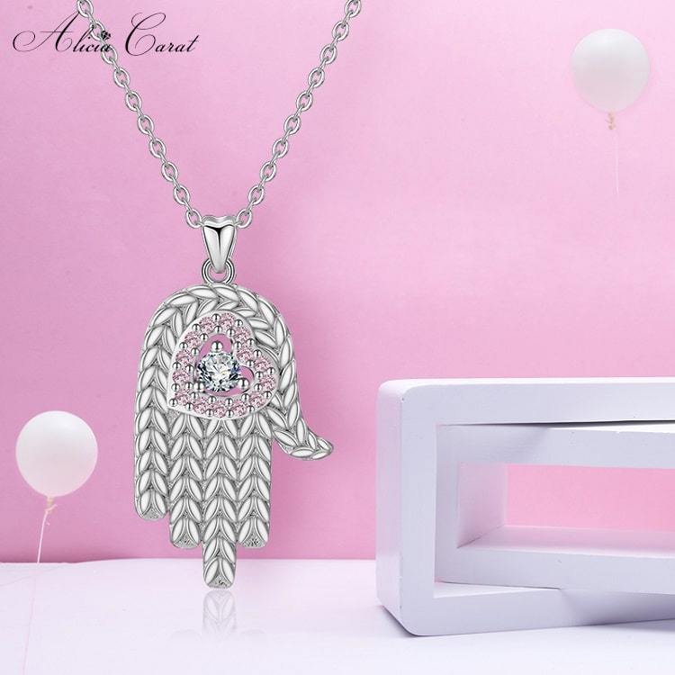 Collier Main de Fatma en Argent Rose