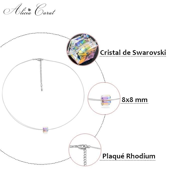 Collier Ras de Cou Transparent Plaque Rhodium Cristal Swarovski