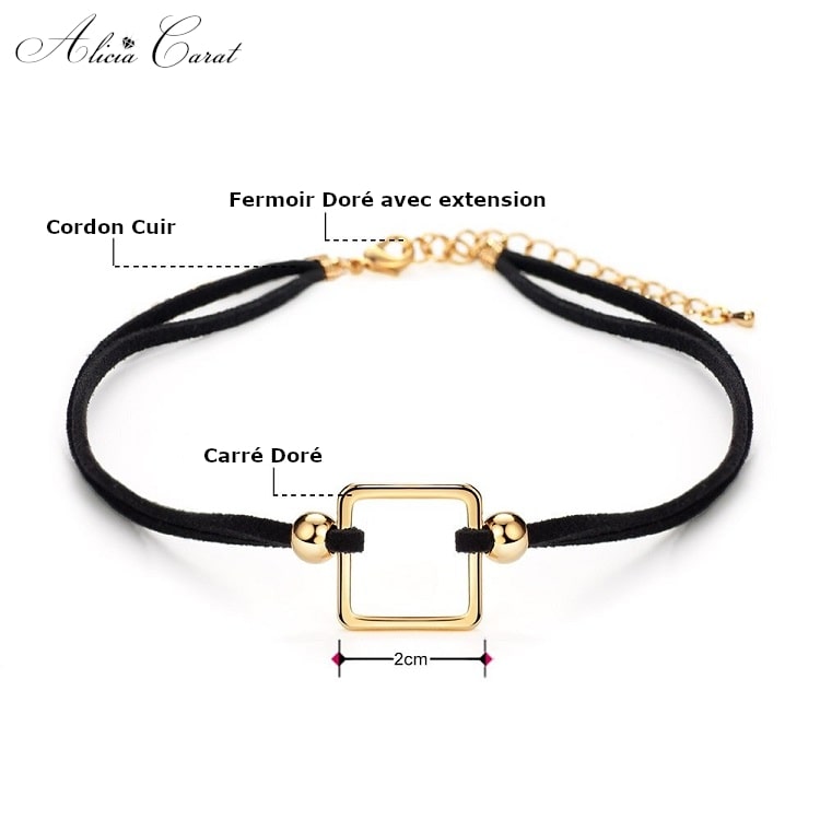 Collier Ras de Cou avec Carré Central Doré Dimensions