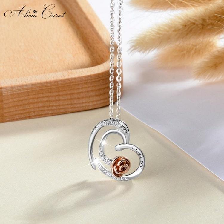 Collier Rose Éternelle Cœur Fleuri Alicia Carat