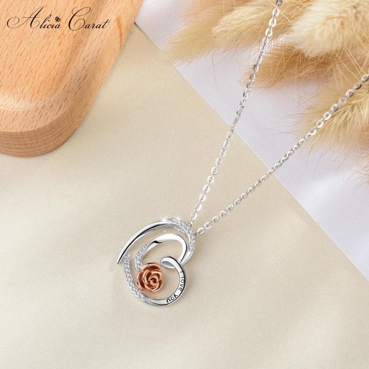 Collier Rose Éternelle Cœur Fleuri Argent 925