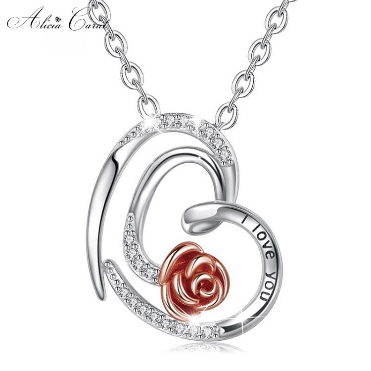 Collier Rose Éternelle Cœur Fleuri