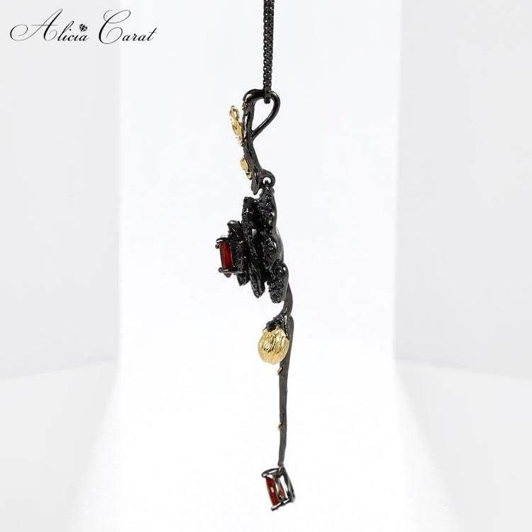 Collier Rose Éternelle Noire Grenat