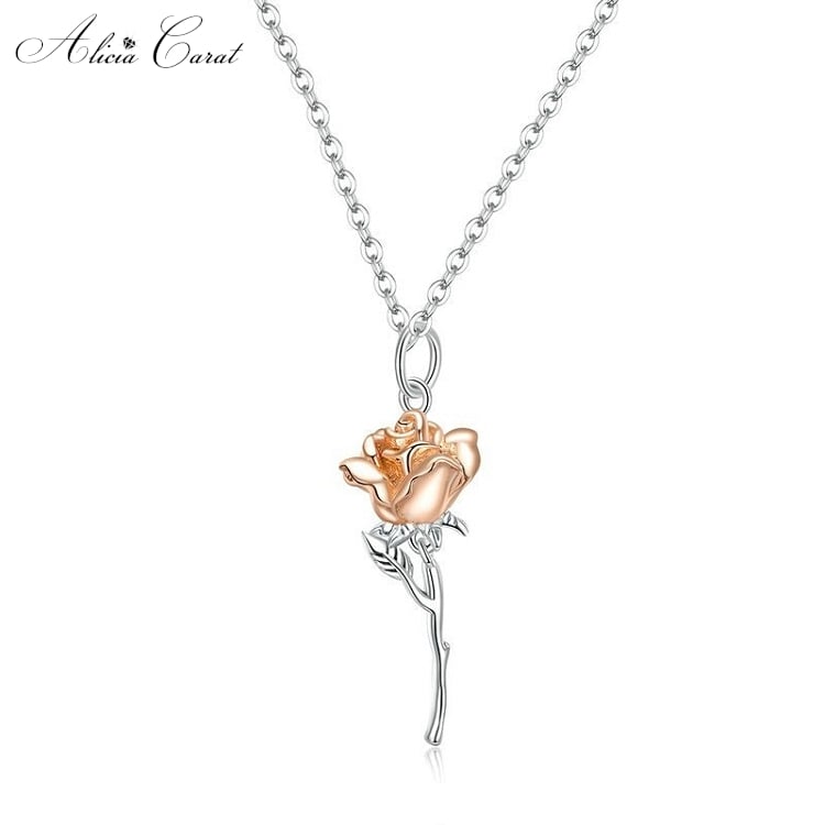 Collier Rose Eternelle Pendentif Or Argent