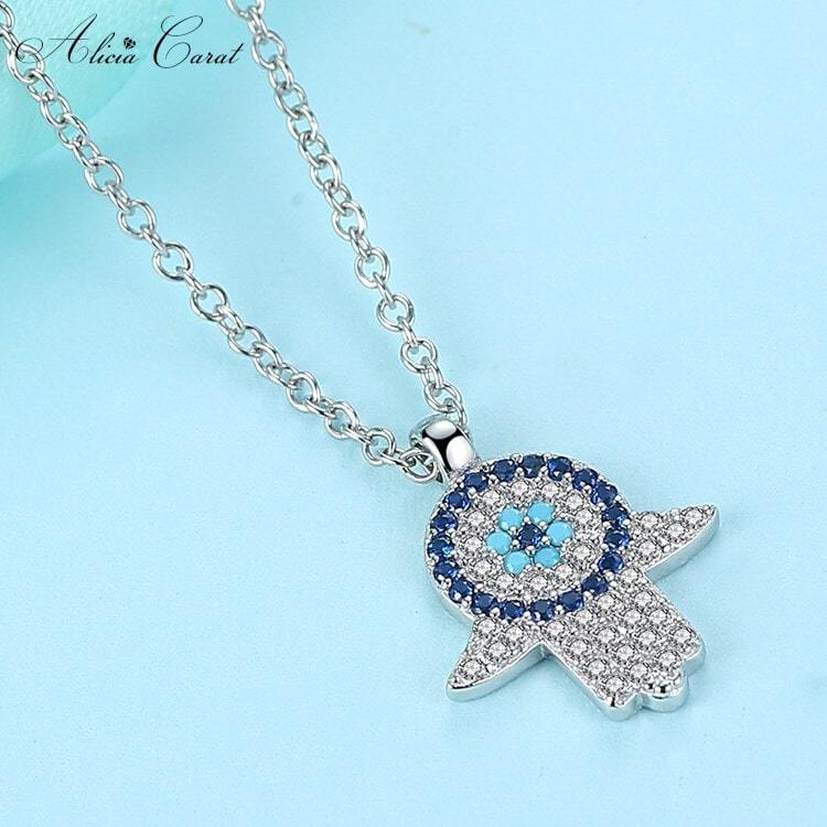 Collier avec Main de Fatma Turquoise Bleu
