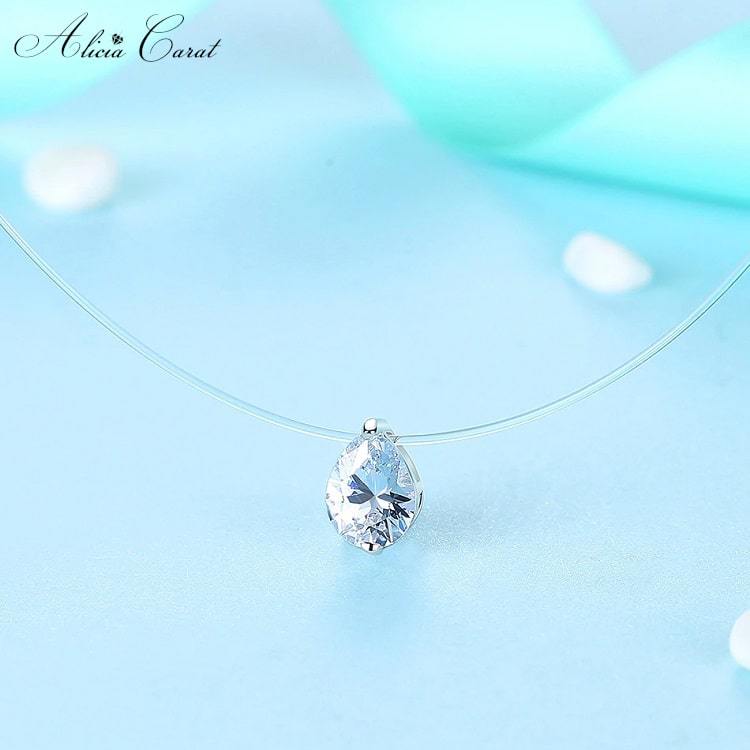 Lot De 5 Colliers Ras-de-cou Invisibles Avec Pendentifs | Fil De Pêche, Zircons Colorés | Longueur 38+6 Cm | Cadeau Femme, Fille