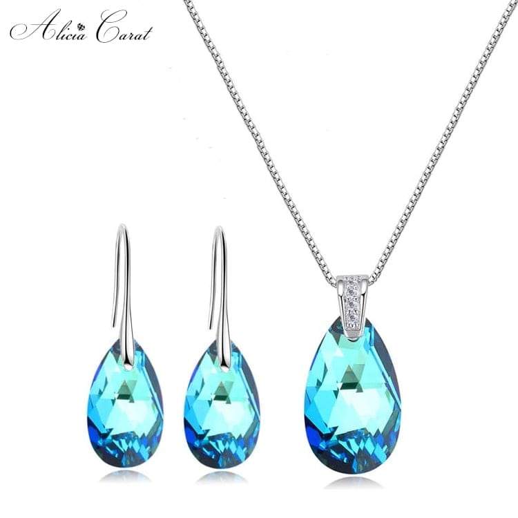 Parure Bijoux Larme Étincelante Bleu
