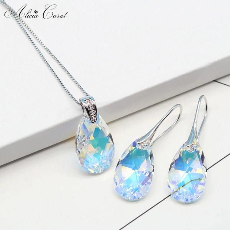 Parure Bijoux Larme Étincelante Set Collier et Boucles d&#39;Oreilles