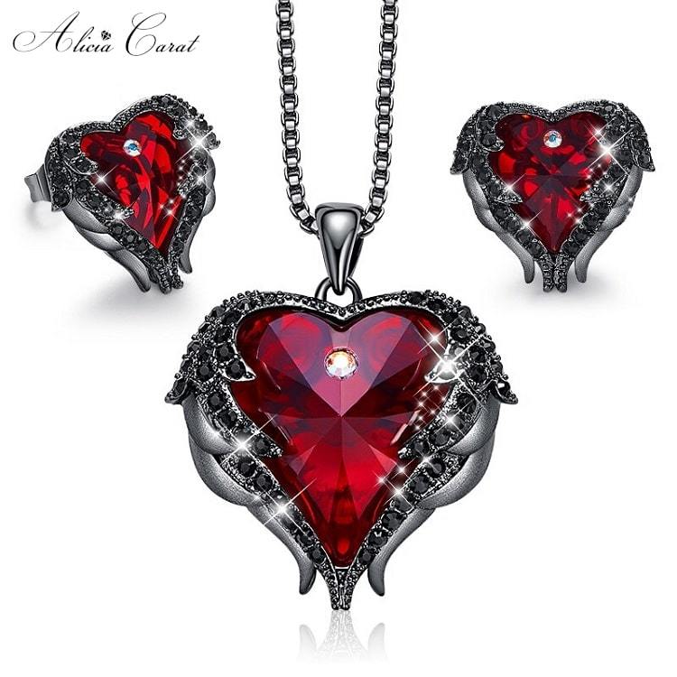 Parure Bijoux Noir Rouge