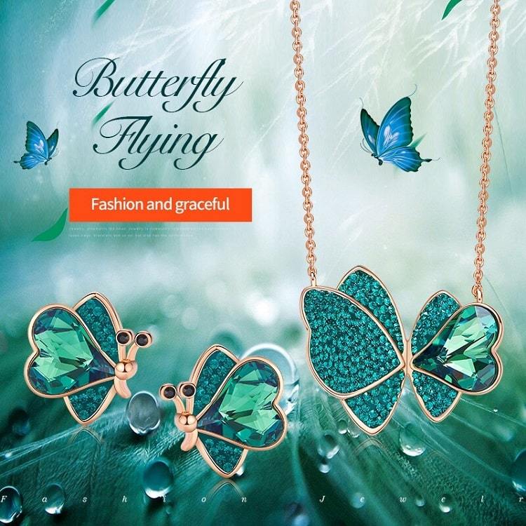 Parure Bijoux Papillon Or Cristal